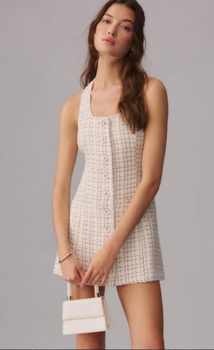 Reformation Mini Dress Jaine Cream & Tan Tweed size 10